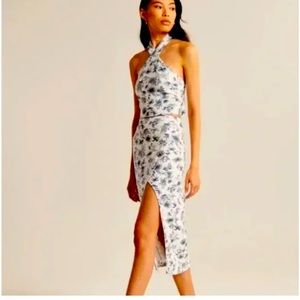 Abercrombie & Fitch Linen Blue & White Tropical Matching Set / Top & Midi Skirt